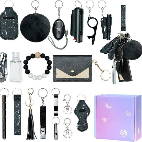 Safety Keychain Set for Women Accessories Kit with Card Holder and Bottle Opener